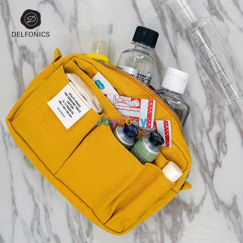 Delfonics 내부 휴대 다기능 대용량 캔버스 펜슬 백, 레트로 디자인, S M XS 문구 보관 가방