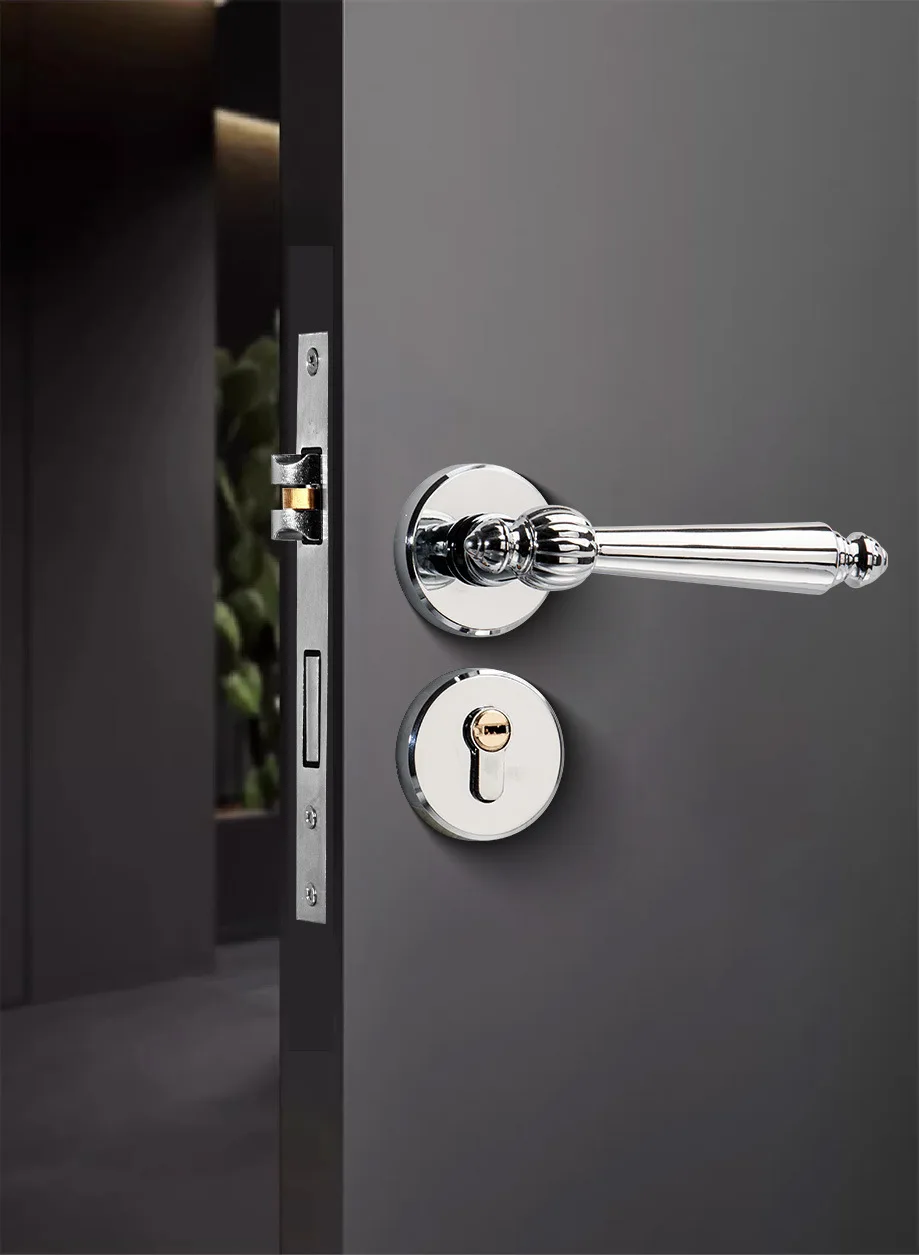 French Retro Door Lock Silver Magnetic Silent Home Bedroom Wooden Door Handle Universal