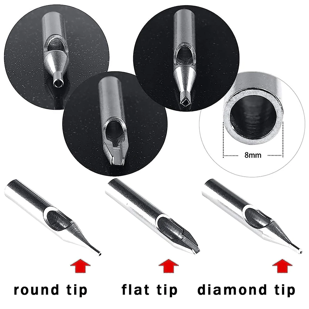 22/11PCS Tattoo Stainless Steel Tips Kit RT FT DT Mixd Sizes Tattoo Needle Nozzle Tips Set Assorted Types Tip Tube Kits