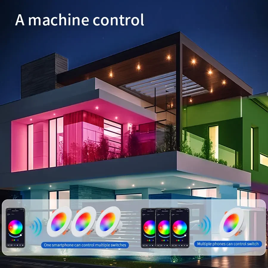 LED Downlight Tuya Smart Bulb Bluetooth Dimmable RGB 220V 110V Smart Lamp With Remote Control Smartlife APP Control Group