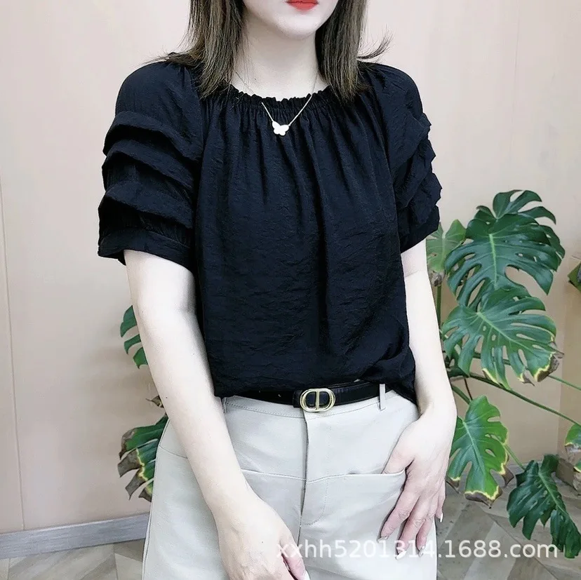 

Womens clothing western style round neck small shirt mothers new fashion loose belly show thin coat white