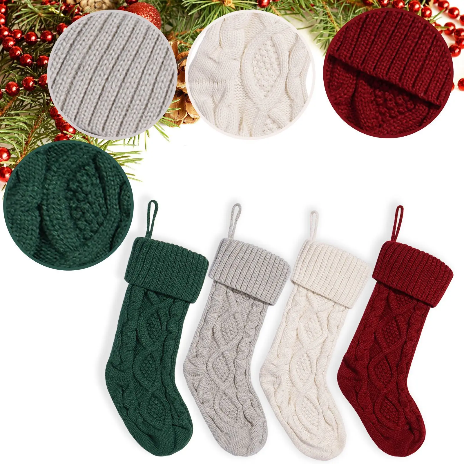 Description Picture 4 of item1/2/4pcs christmas stocking Knitting Christmas Tree Pendant Large Stockings Christmas Socks to Hang for Xmas Fruit Ornament Gift