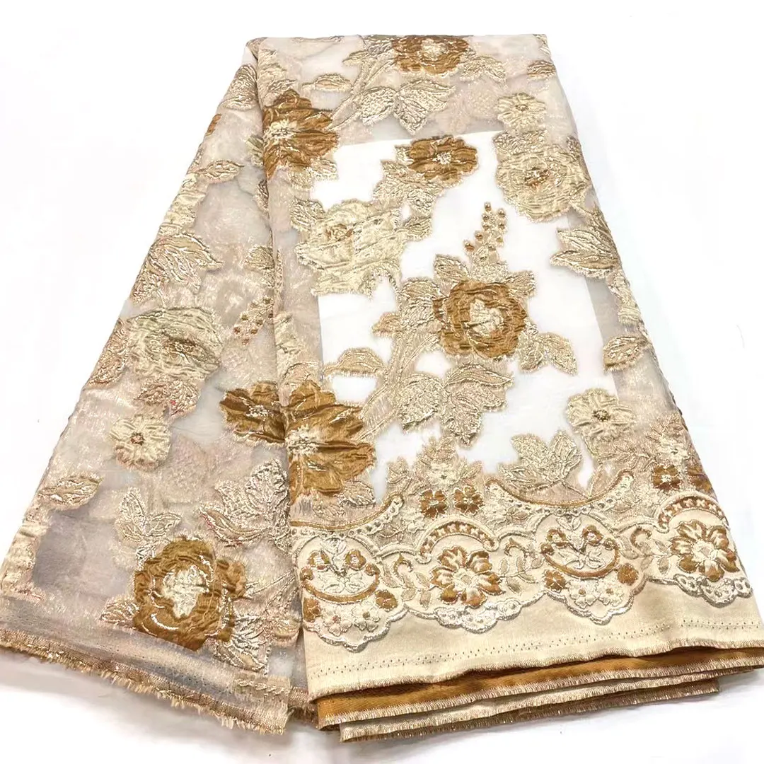 

High Quality African Nigerian Tulle Lace Fabric Organza Embroidery Guipure Party Gown Dress Brocade Jacquard French HMJ5364