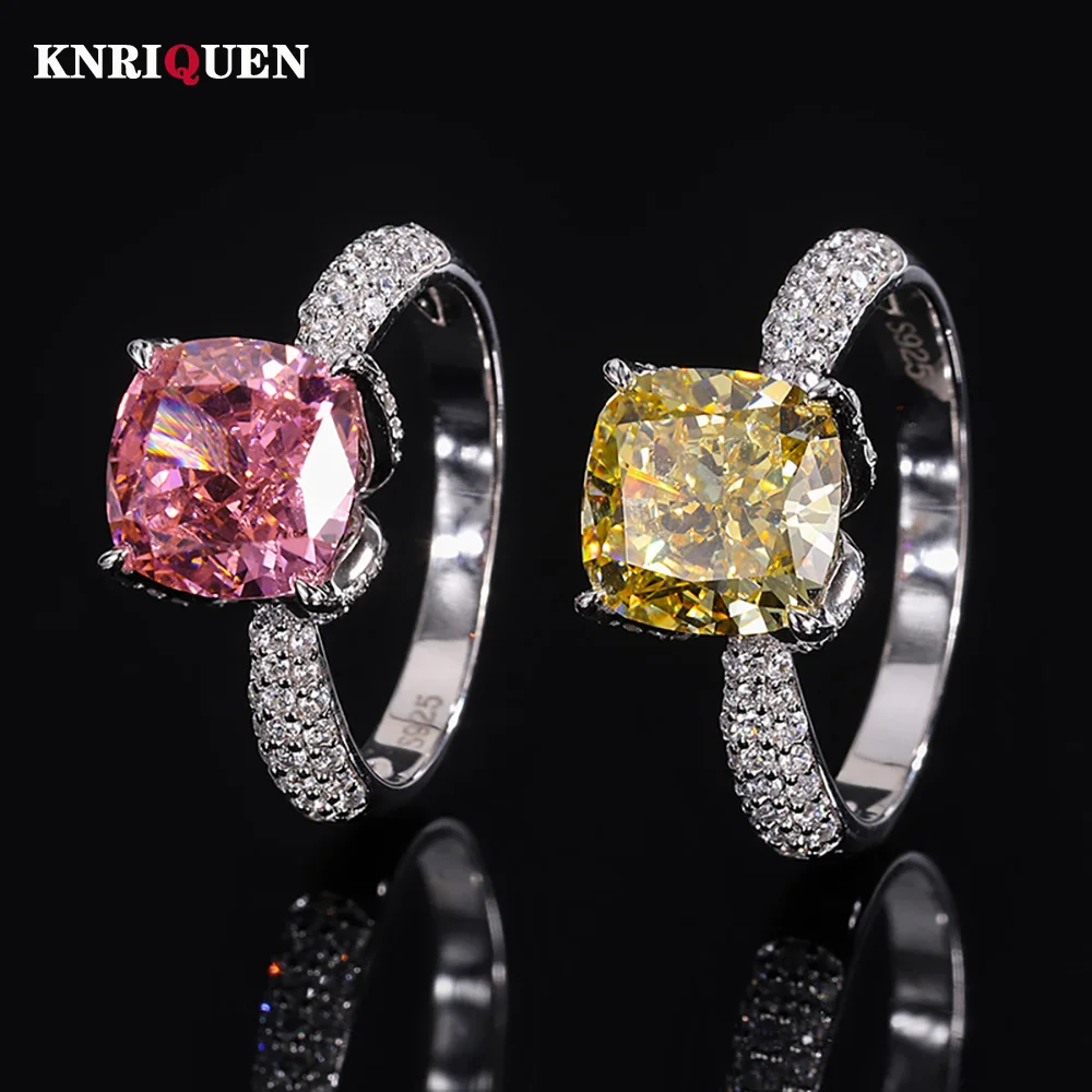 2023 Trend 100% 925 Sterling Silver 9*9Mm Padparadscha Topaz Rings Per Le Donne Gemstone Wedding Ring Party Fine Jewelry Lady Gift
