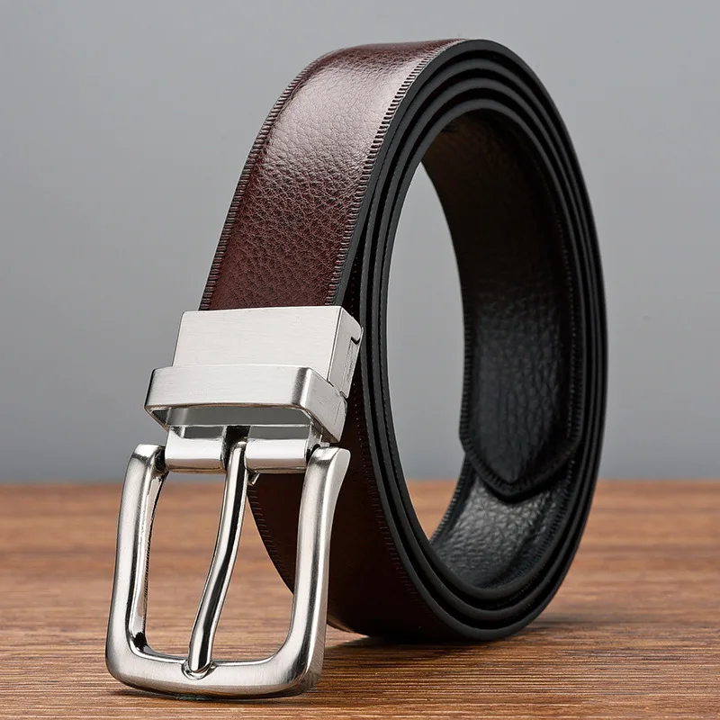 New Fashion Trend Light Luxury Handsome Men's Leather Belt Simple Exquisite Rotating Buckle, Double-sided Casual Business Belt