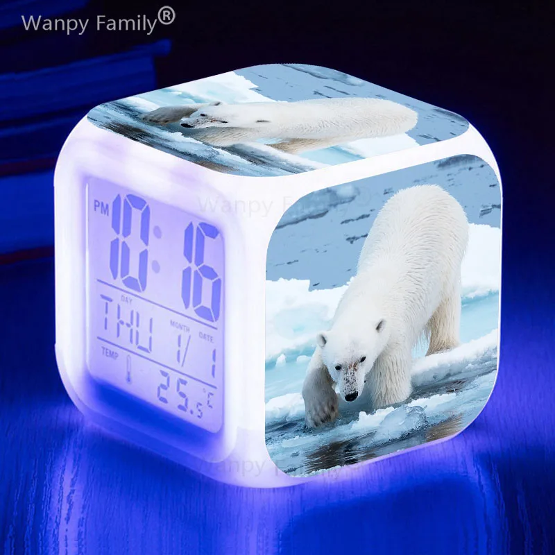 Polar Bear Alarm Clock Glowing LED Color Changing Digital Clock Student