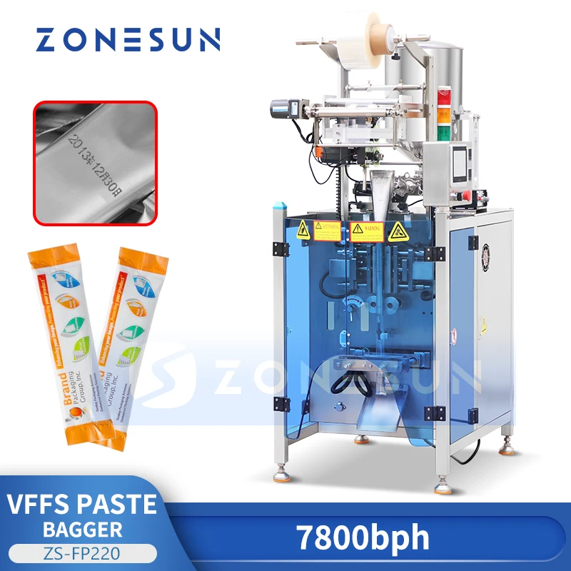 Zonesun Vffs Liquid Bagger Ketchup Pasta Chili Sauce Buste Imballaggio Riempitrice E Sigillatrice Servo Rotor Pump Zs-Fp220