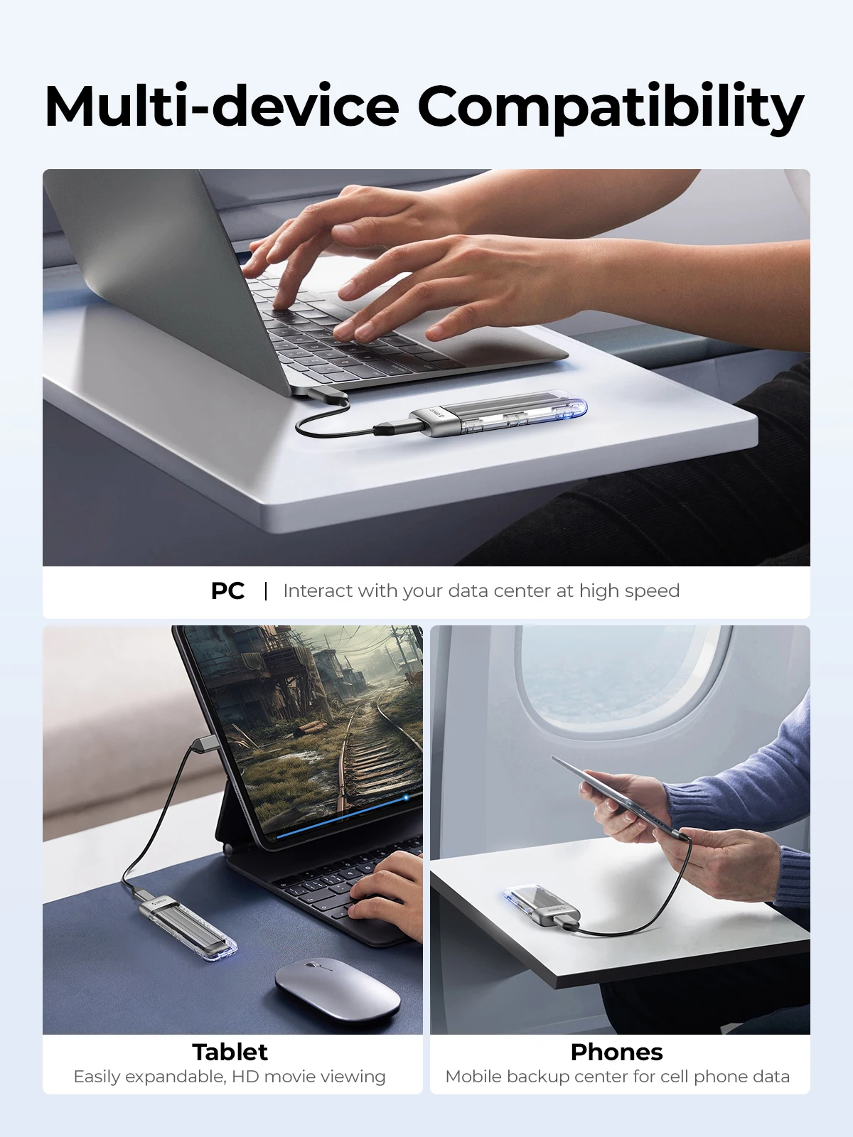ORICO M.2 SSD Case NVME SATA SSD Enclosure Tool Free 10Gbps M.2 to USB Type C Transparent External Adapter Portable ssd enclosure hard drive enclosure