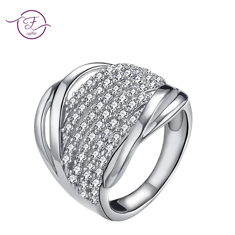 Shining Zircon Silver Rings for Women Fashion Jewelry Wedding Engagement Ring Party Christmas Birthday Gift