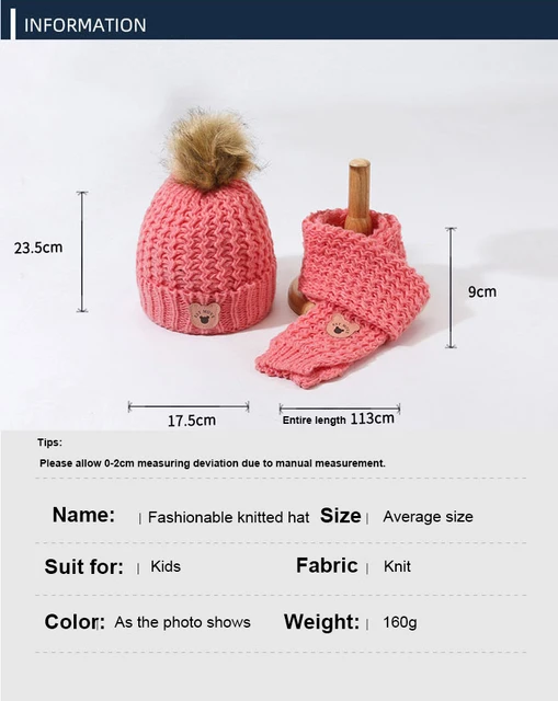 Set Invernale Bambini 3 Pezzi | Cappello, Sciarpa, Guanti | Pom Pom | Per 3-7 Anni