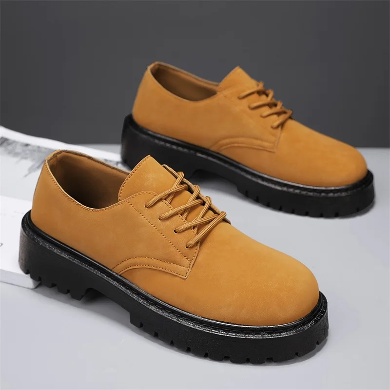 Yellow Men's Casual Work Shoes Big Toe Oxford Shoes Retro Brogue Shoes For Men Youth Fashion Business Leather Shoes Men Shoes 3