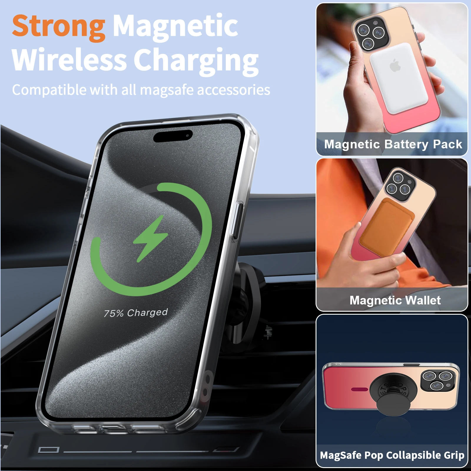 Magsafe Wireless Charge Phone Case Shockproof Magnetic Phone Case For iPhone15 14 13 Serie Transparent Matte Gradient Phone Case