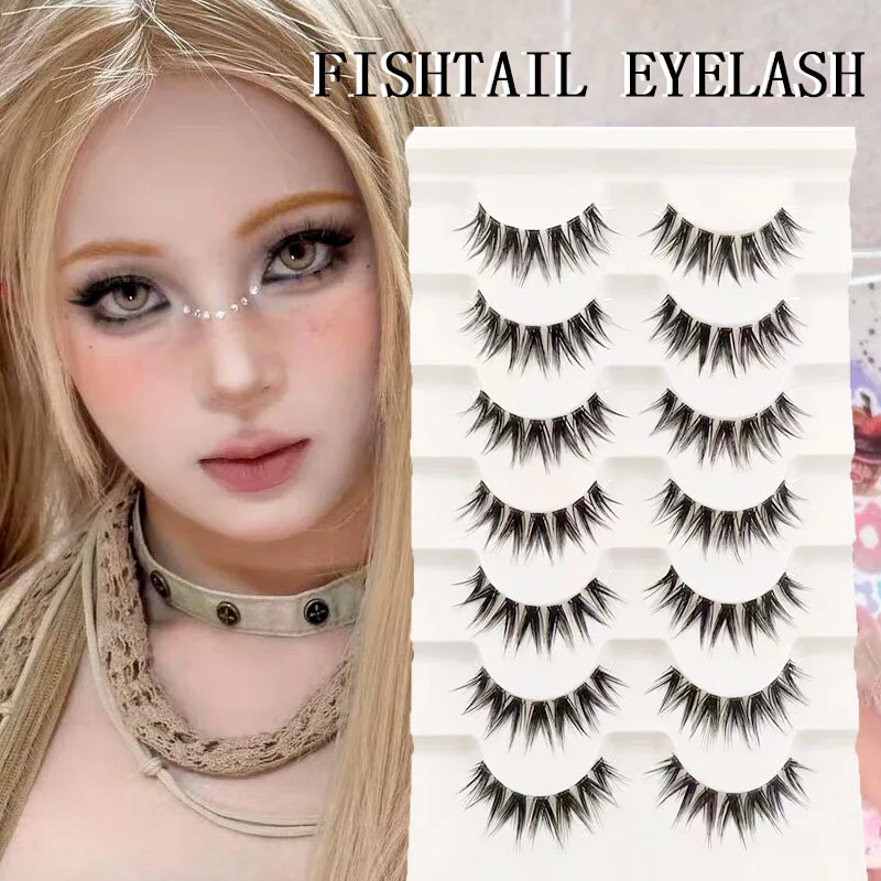 

7 Pairs Thick Manga False Eyelashes Fishtail Eyelashes Extend 3D Transparent Stalk Full Strip Lashes Band Eyelashes Makeup