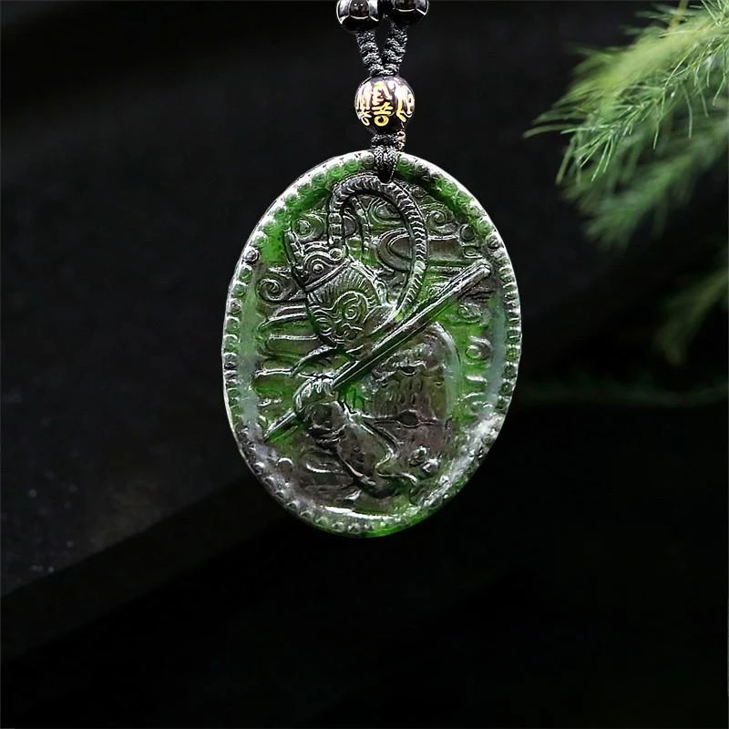 

Jade Monkey King Pendant Necklace Fashion Obsidian Carved Natural Amulet Gemstone Jewellery Gifts Charm Chinese Black Green