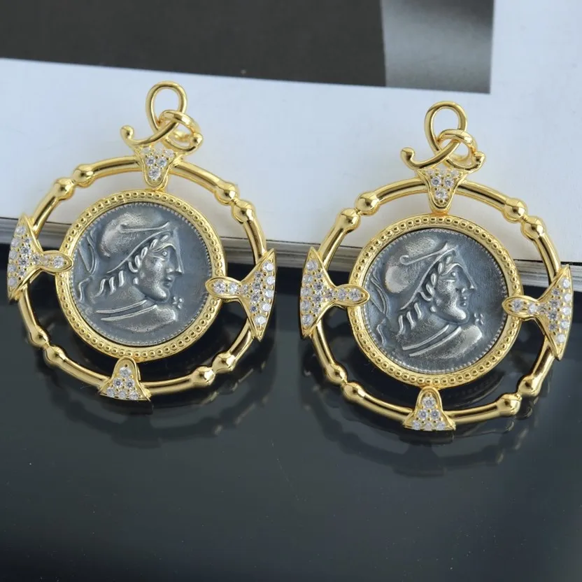 Bizantina Hercules Sterling Silver Roman Lique Coin Replica 18K Gold Tone Cross Pattern Medaglione Ciondolo Fatto A Mano Muslimah
