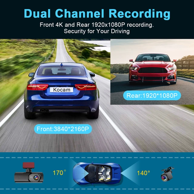 Dash Cam 4K WiFi with Night Vision 1/2 Channel Loop Recording 1.47 IPS Screen Vehicle DVR Video Recorder Support GPS 24H Parking 2