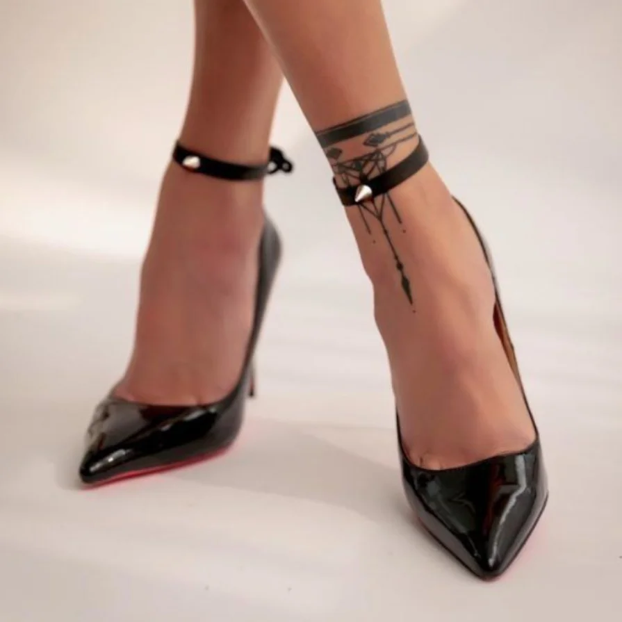 1 paar Knöchel Gürtel Schwarz O-Ring Knöchel Punk Leder Feder Fußkettchen männer Frauen Legierung Anhänger Zubehör YK2 knöchel Gürtel – Detail 4