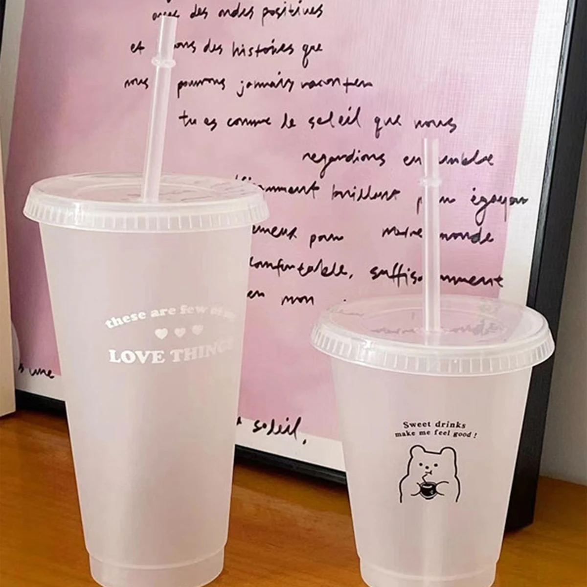 Milk Tea Cup Frosted Transparent PP Cartoon Plastic Straw Cup