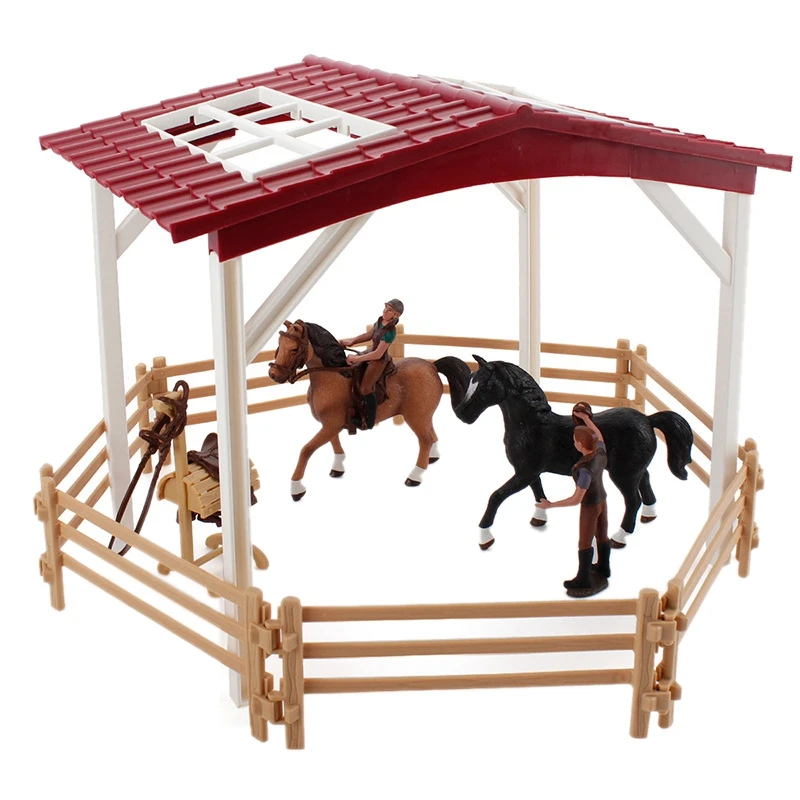 

Kids Toys Steed Model Simulated Racecourse Scene Horse Shed Fence Set Animal Figures Horse Trainer DIY Desktop Ornaments