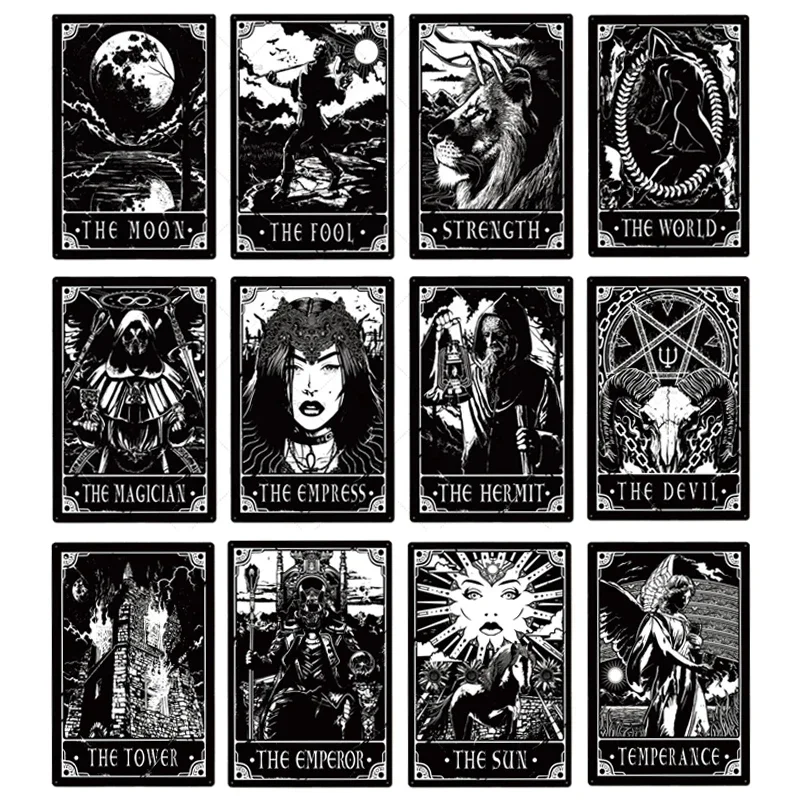 

Tarot Card Signs Man Cave Wall Plaques Tin Sign Decor Bar Cafe Metal Crafts Decorative Plate Painting Vintage Casino Tin Posters