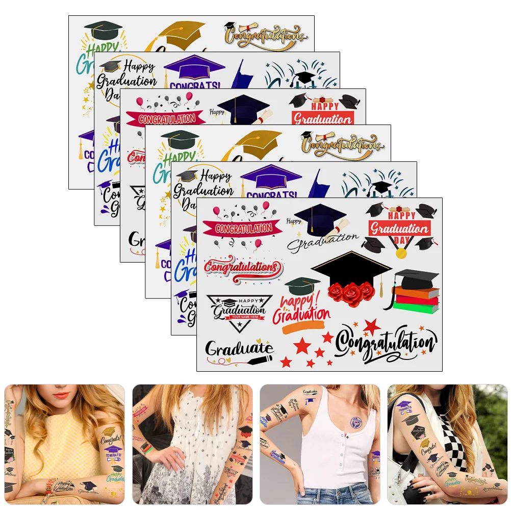 

6 Sheets Tattoo Stickers Graduation Theme Tattoos Stickers Body Tattoos Stickers