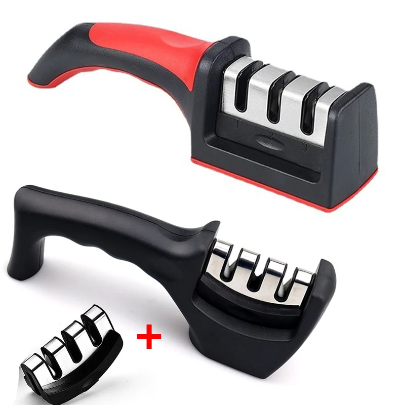 3 Stages Stainless Steel Blade With Non-slip Base Knife Sharpener Diamond Ceramic Rod Sharpening Tool |