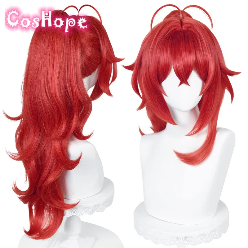Genshin Impact Diluc Cosplay Wig High Ponytail Red Wig Cosplay Diluc