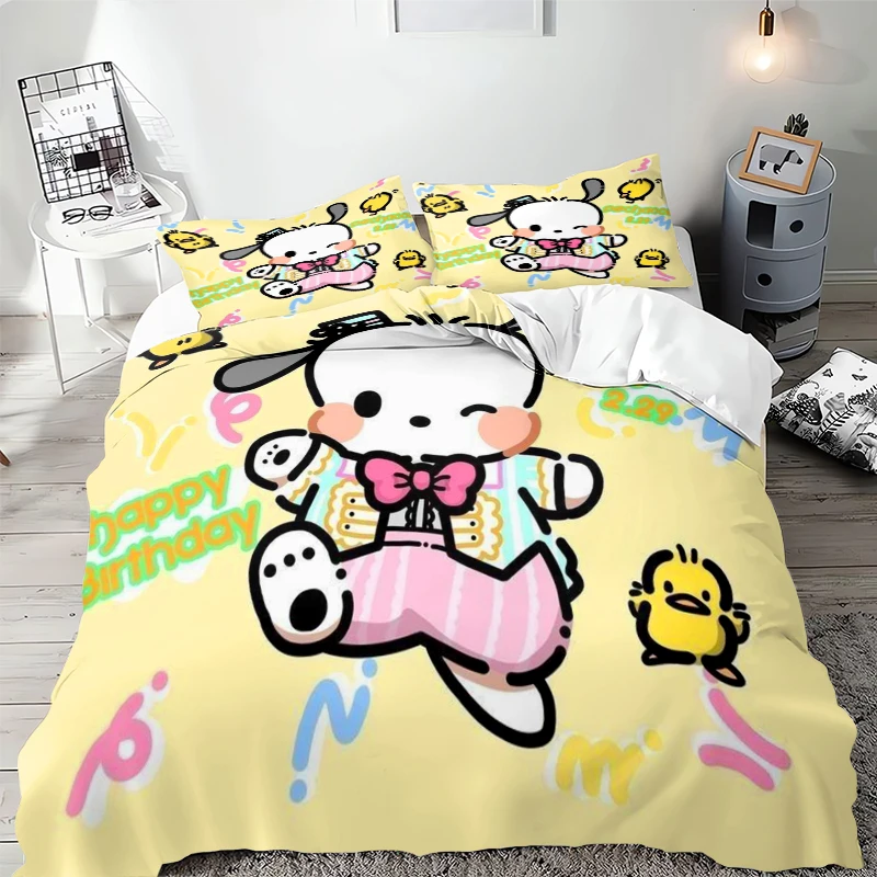 Sanrio Bedding Sets Pochacco Cartoon Comforter Cover Bed Cover Duvet Cover Pillow Case 2-3 Pieces Sets Kids Adult Size 6