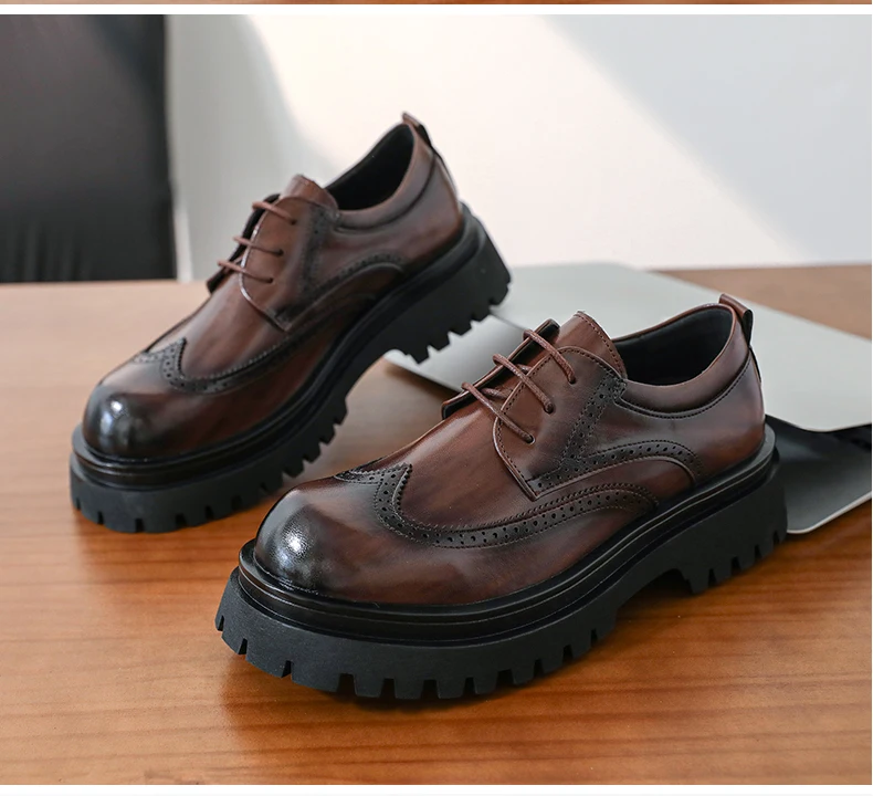 Britischer Stil Brogues für Männer Business Casual Fashion Pendeln 4CM dicke Sohle Lederschuhe männliche Plattform Hochzeitskleid Schuhe – Detail 10