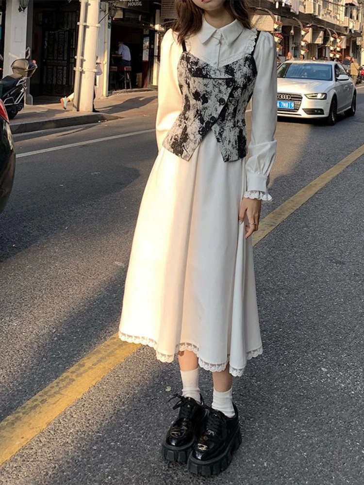 Xgoth White Camellia Suit 2022 Autumn Winter Two-piece Set Women's Long ...