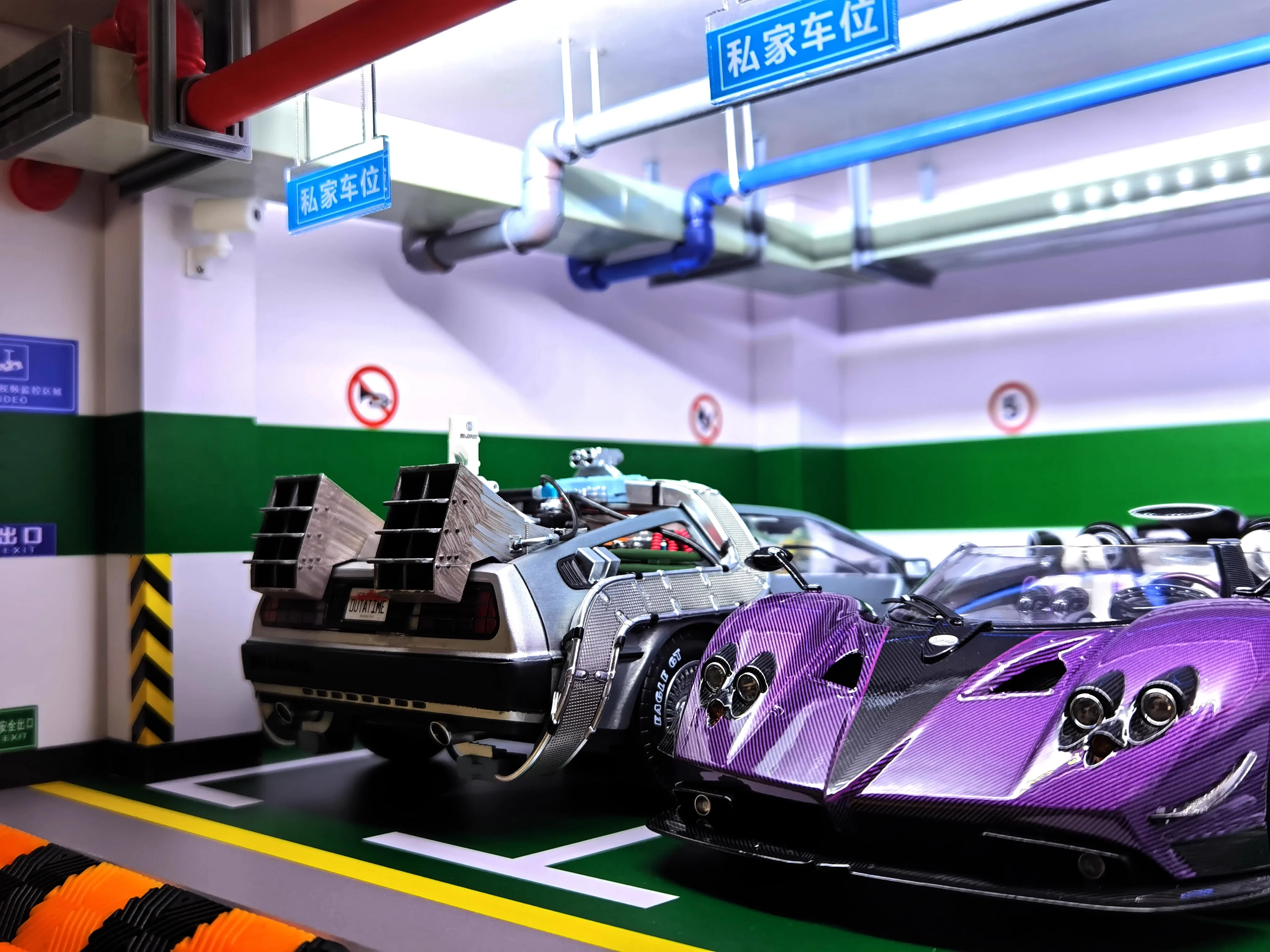 1:18 Model Car Garage Scene Underground Parking Lot Double Parking Space Display Box Dust Cover Children Toys 2
