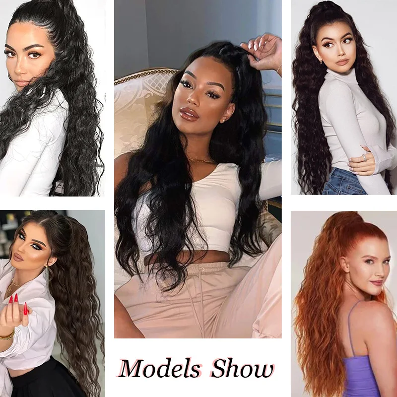 LUPU Synthetic Curly Wavy Ponytail Extension 26-inch Long Claw Clip Ponytail Hair Extensions For Women Daily Party Festival Use