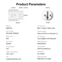 GIRIER Tuya ZigBee Smart Power Plug 20A Smart Home Outlet Socket EU 4200W with Power Monitor Function Work with Alexa Hey Google - Image 6