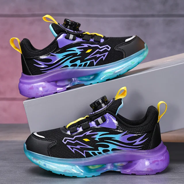 أحذية الجري للأطفال بإبزيم دوار خفيفة الوزن للرياضات الخارجية أحذية مشي كاجوال قابلة للتنفس وغير قابلة للانزلاق للأطفال 2