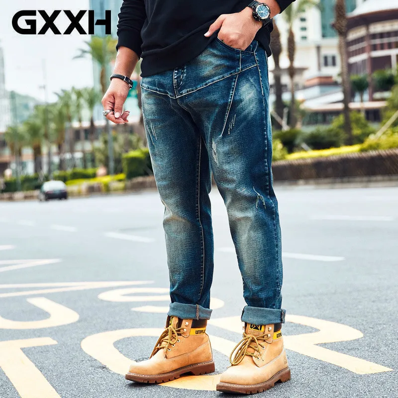 GXXH Autumn New Men's Jeans Elastic Waist Stretch Big Size 42 44 46 48