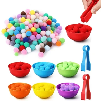 Children Classification Cups Counting and Sorting Toys Set Rainbow Colors Plastic Bowls Tweezers Fine Motor Skill Learning Toys 1