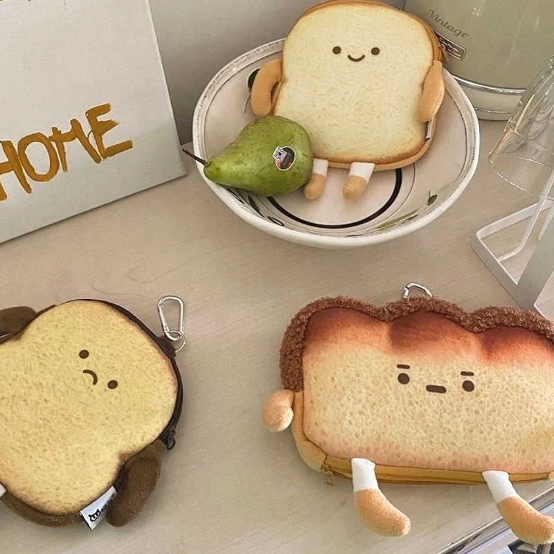 

Cute Cartoon Bread Toast Plush Shoulder Bag Girls Coin Purse Card Holder Female Casual Cute HandbagStorage Crossbody Tote