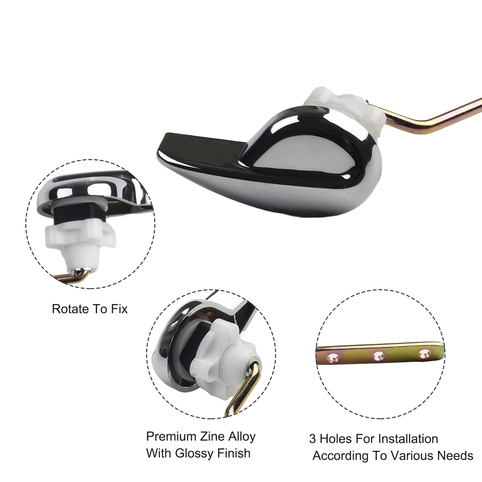 Toilet Tank Flush Lever Handle Bathroom Accessories Home Improvement Parts 1Pc Chrome Finish