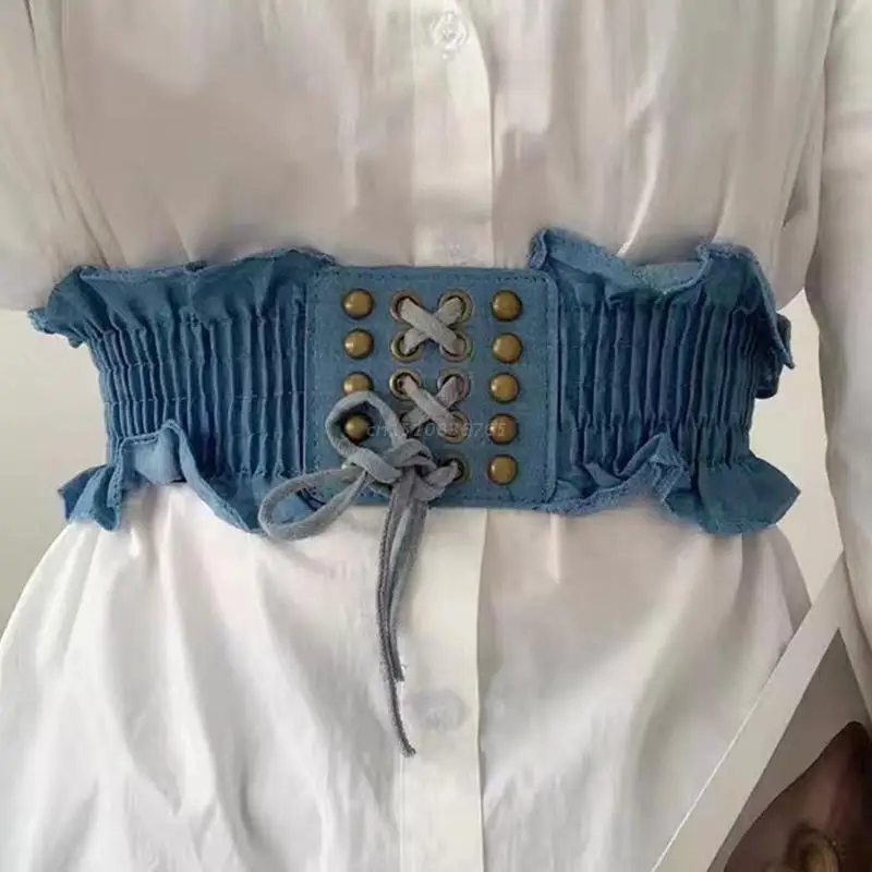 Elastic Corset Waist Belt Peplum Belt Lace Up Waistband Denim Elastic Belt Waist Cincher Belt Stretchy Belt For Dresses