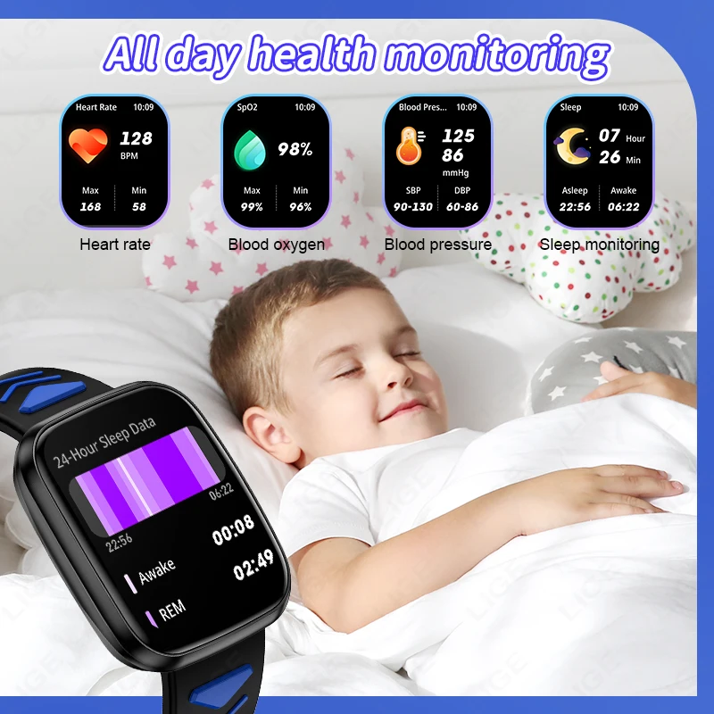 LIGE New Kid Call Smart Watch Full Touch Screen Children Puzzle Games Heart Rate Blood Oxygen Alarm Clock Birthday Gift Boy Girl