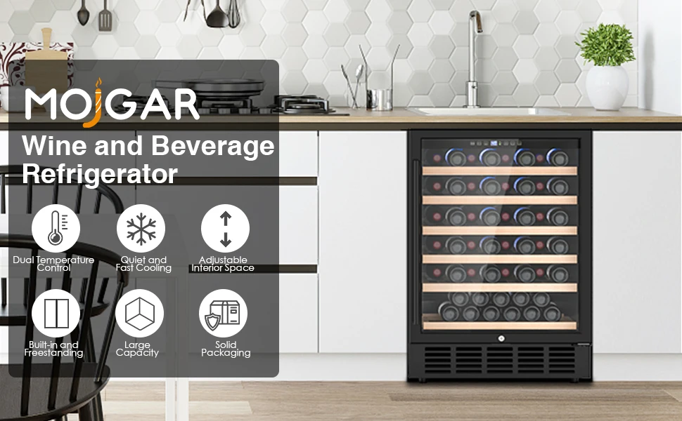 Description Picture 4 of item24 In Wine Cooler 51 Bottle Wine Refrigerator with Removeable Shelves & Blue Interior Light Wine Fridge, Built-in/Freestanding
