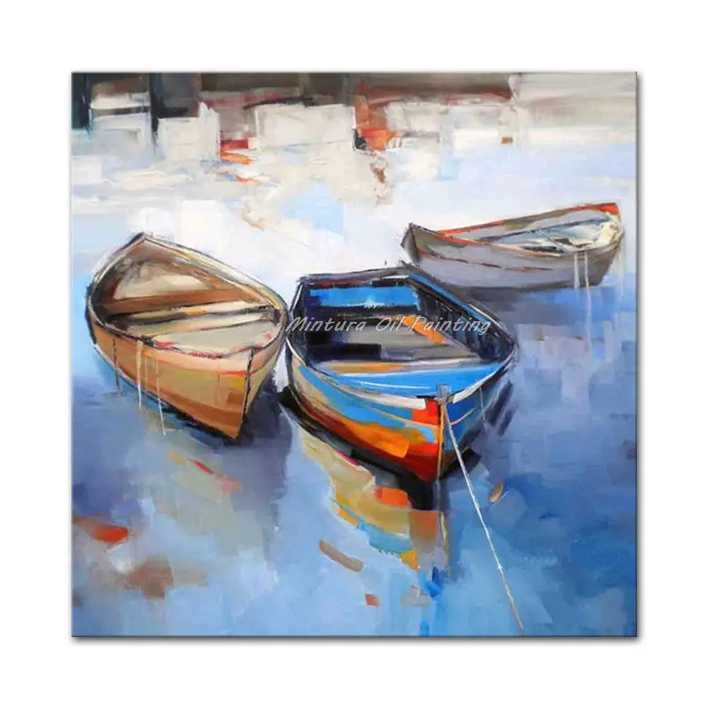 

Mintura,Hand-Painted Abstract Boats Oil Painting on Canvas,Handmade Wall Pictures for Living Room Home Decoration Modern Pop Art