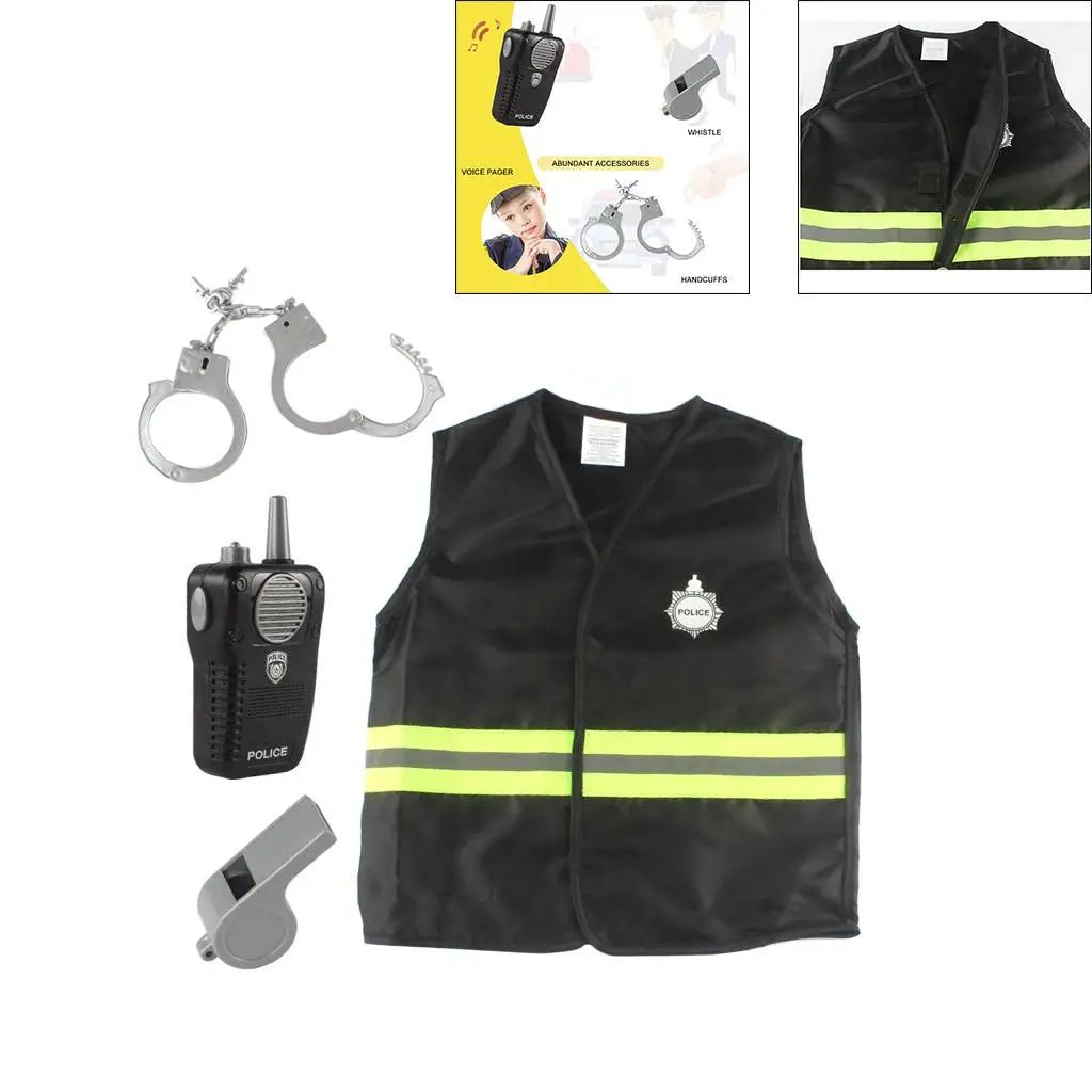 Kids Police Costume Interphone Handcuffs Fancy Dress Up Cop Boys Toy