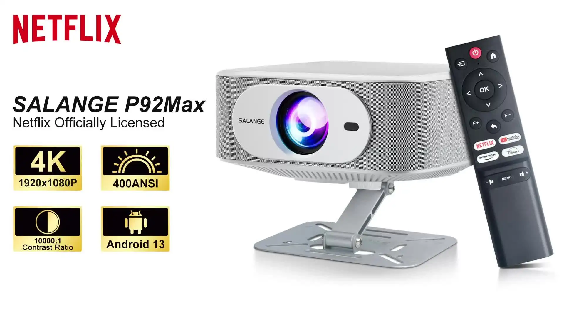 Salange P92MAX And​​roid13 スマートプロジェクター Netflix 正式