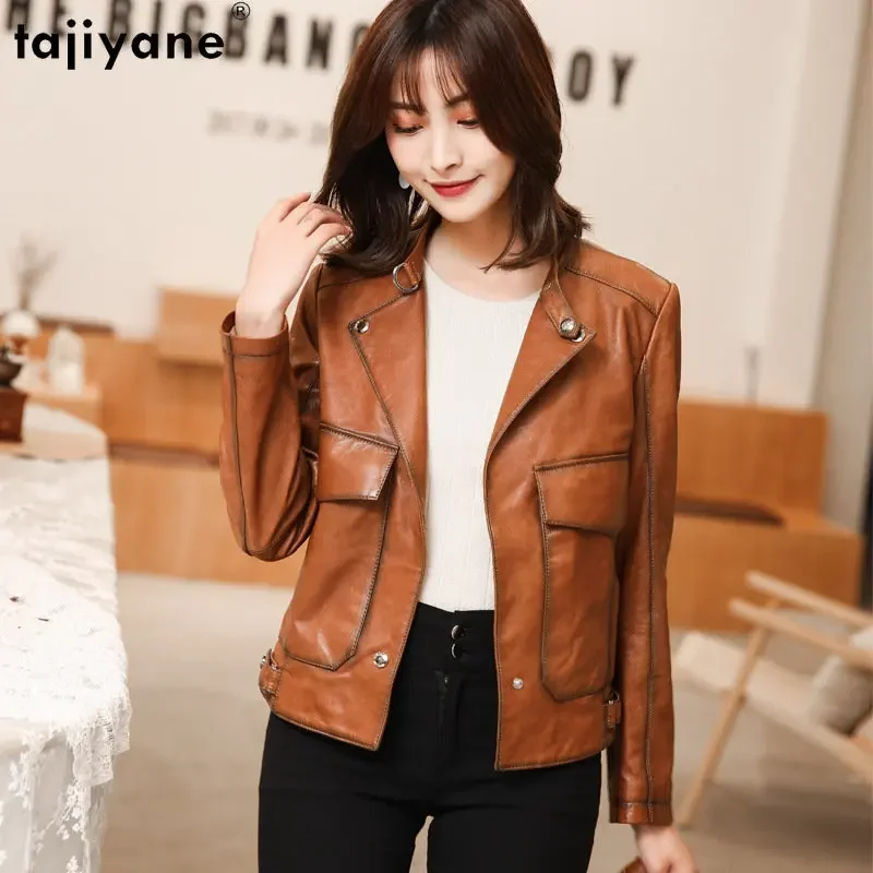 

Tajiyane Real Sheepskin Leather Jacket Women Genuine Leather Jackets for Women Short Slim Leather Coat Women Biker Streetwear