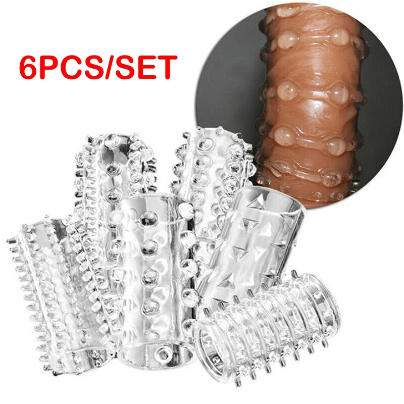 6PCS Textured Cock Penis Sleeve Sheath Penis?Extension Sleeve Penis Condoms Penis Covers Delay Sex Toys For Men Delay Time