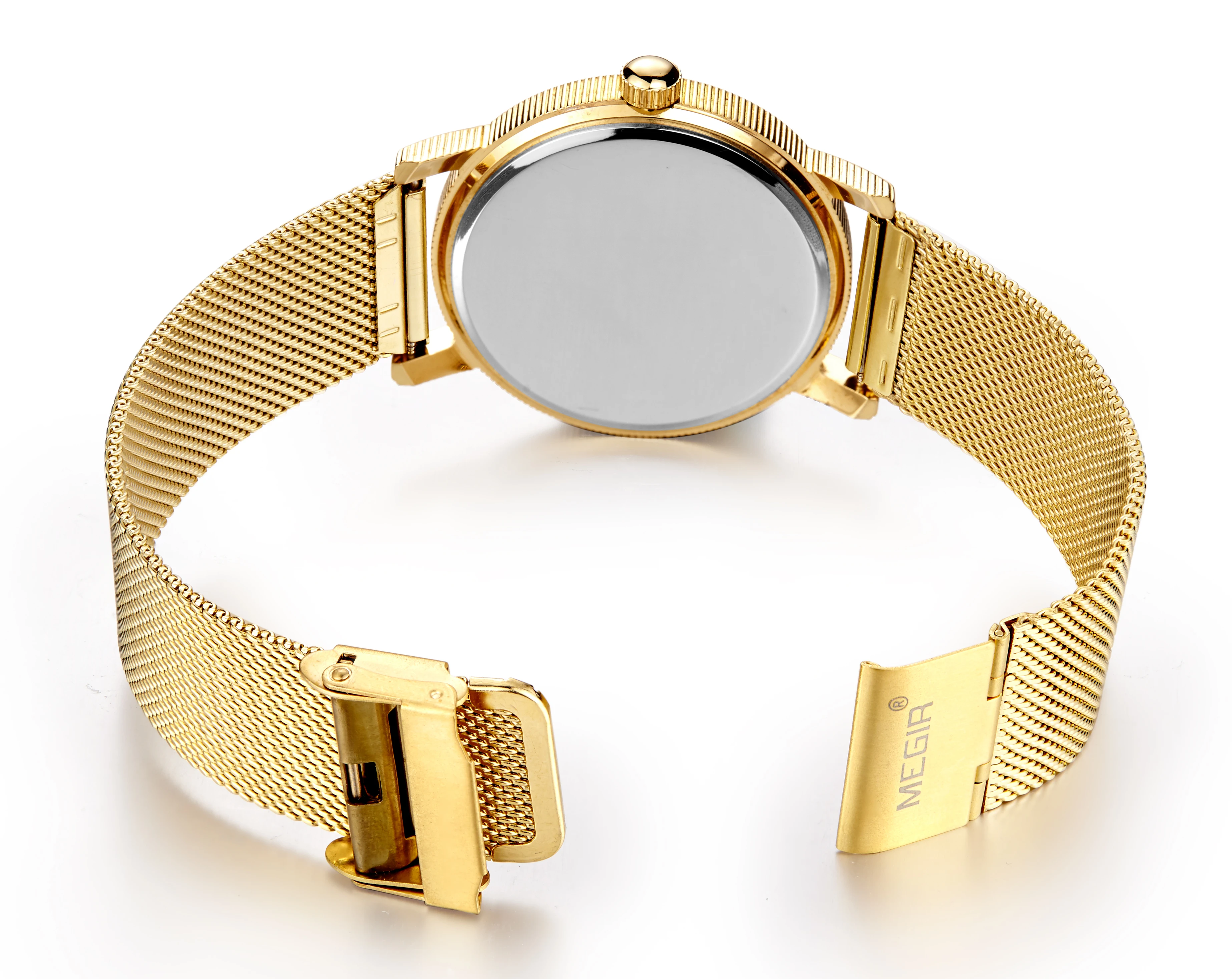 Luxus-Business-Uhr für Männer, Gold, Stahl, Mesh-Armband, Herren-Quarzuhr, wasserdicht, Armbanduhr 2032_voghion.com
