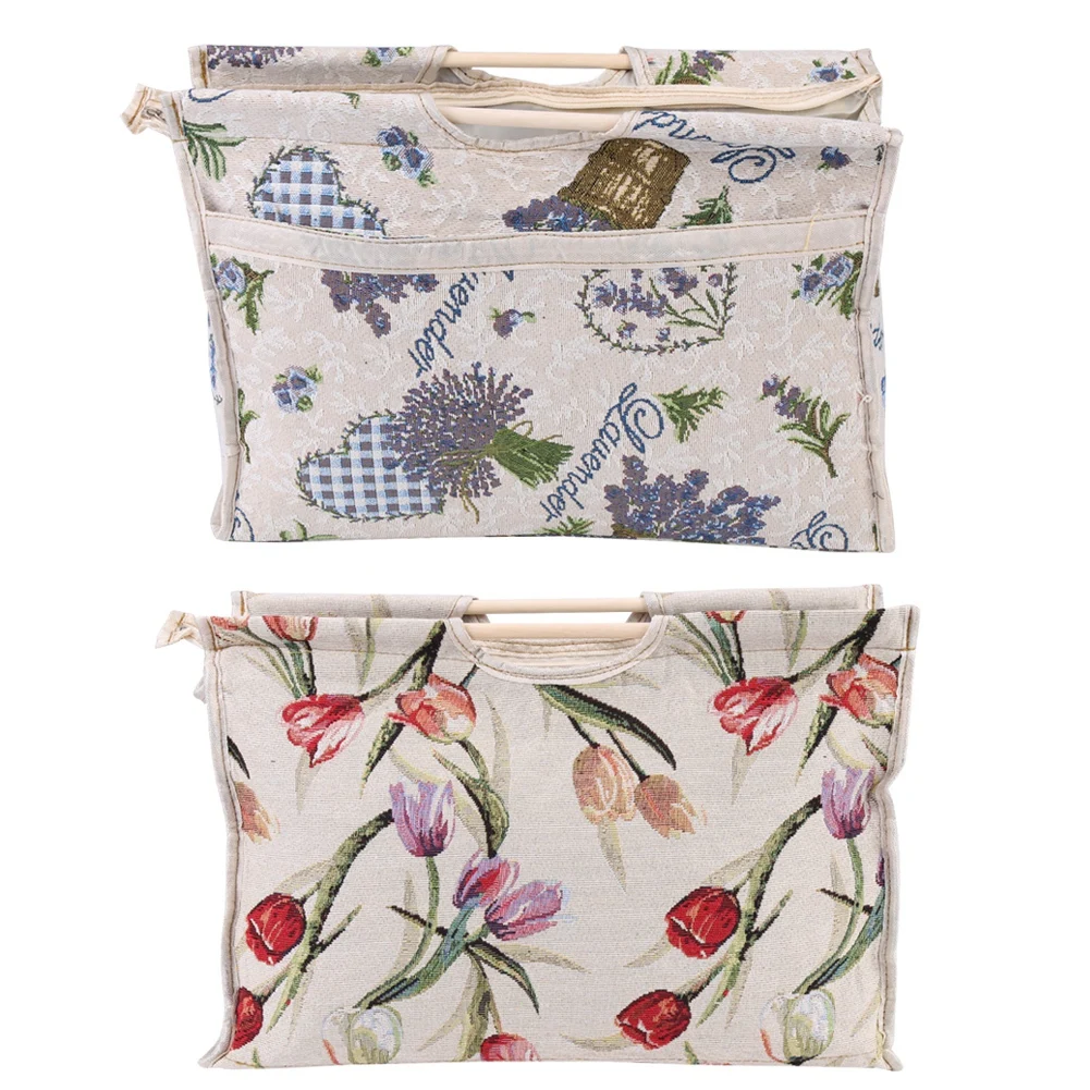 Exquisite Practical Wood Handle Woven Fabric Storage Bag for Knitting Needles Sewing Tools Yarn Organizer Knitting Organizer 6