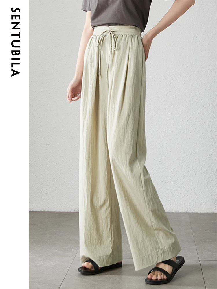 SENTUBILA Casual Baggy Pants Women Summer Fashion Wide-leg Loose Elastic Waist Straight Pant Woman Drawstring Trousers 132K50173