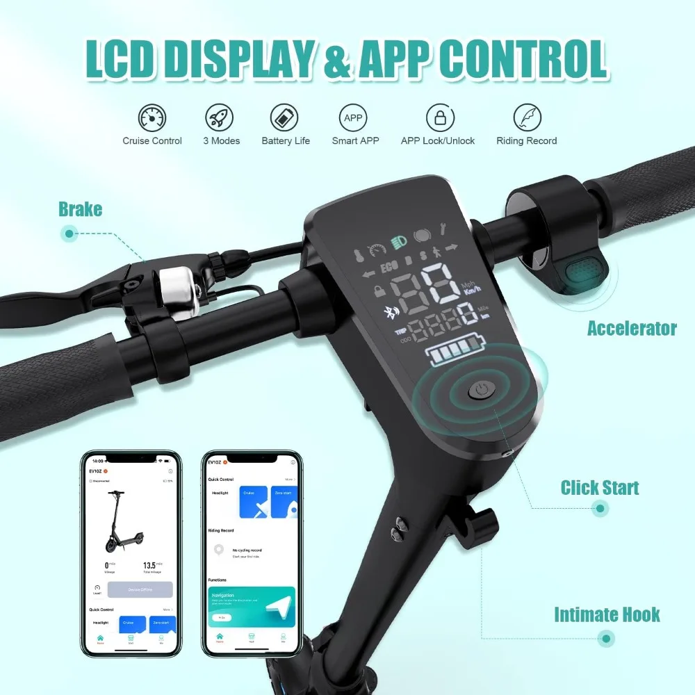 Electric Scooter, Application Supported Electric Scooter, 10 Inch Solid Tires, Adult and Adolescent Foldable Scooter